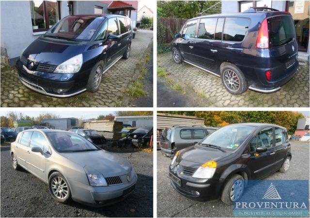 Renault Fahrzeug-Auktion: Espace IV 3.5 V6, EZ 2003, Modus 1.2 16V, EZ 2006 m. Klima, Vel Satis 2.0 16V, EZ 2002 m. LPG-Gasanlage