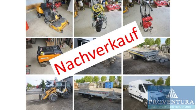 Nachverkauf zu Insolvenz-Auktion Baufirma, 180 Pos.: Frontmäher STIGA Park 220V, Stromerzeuger PRAMAC, Minibagger TAKEUCHI TB216, Radlader LIEBHERR L506C, 3-Seiten-Kipper MOESLEIN, u.v.m.