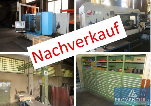 Nachverkauf zu Insolvenzauktion Maschinenbau 400 Pos.: CNC-Bettfräsmaschine AUERBACH FBE 1500, CNC-Vertikalfräszentrum HAAS VF-750, CNC-Portalfräszentrum HAAS GR712, CNC-Horizontalfräszentrum HAAS EC 1600, Werkzeuge, Messmittel, Lagereinrichtung, u.v.m.