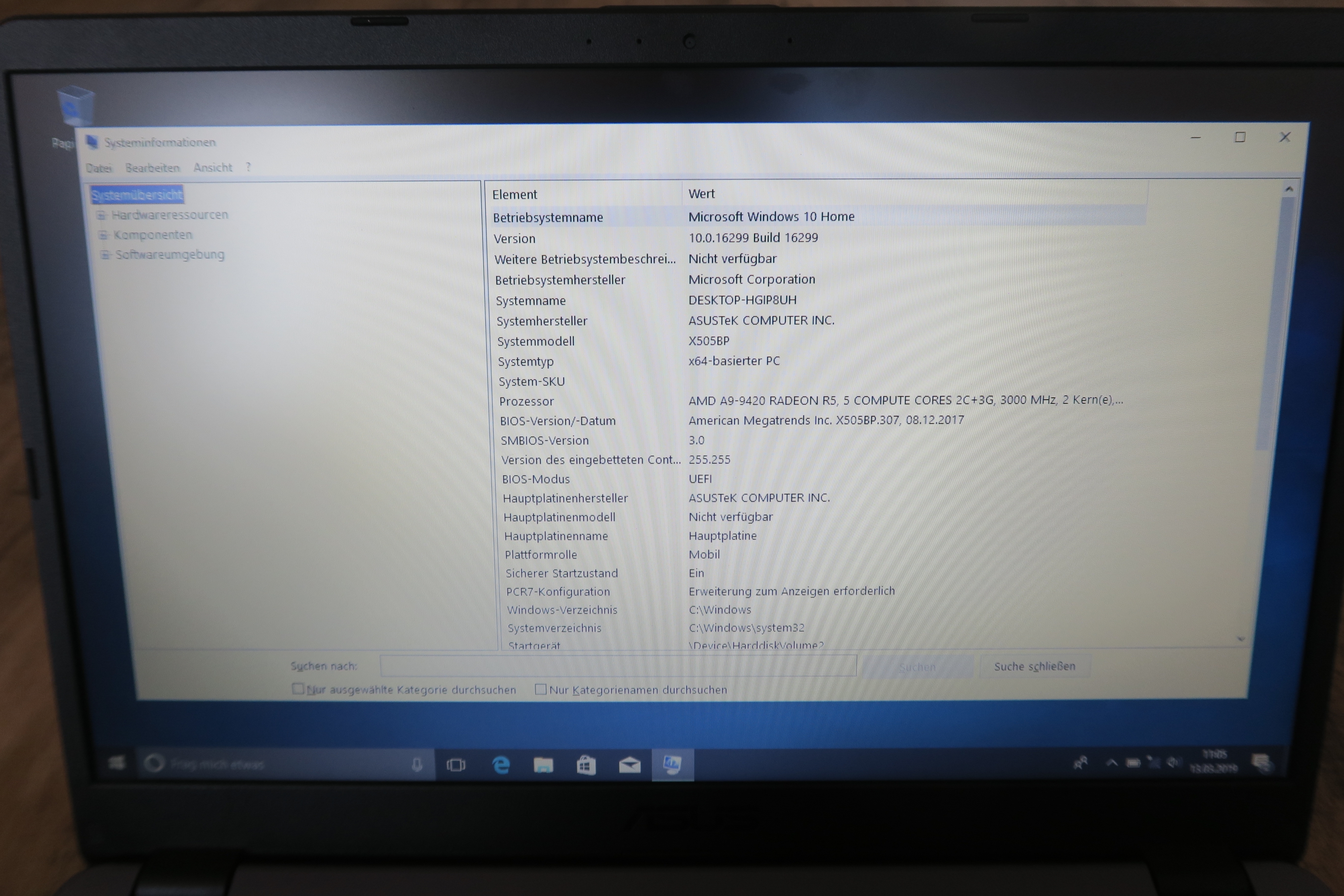 Notebook ASUS X505B