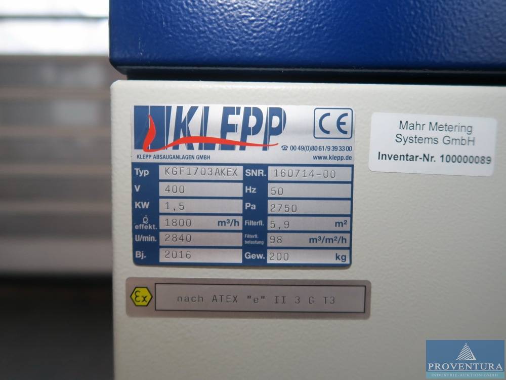 Filteranlage für Klebe- u. Lösungsmittel-Dämpfe KLEPP KGF1703AKEX Bj. 2016
