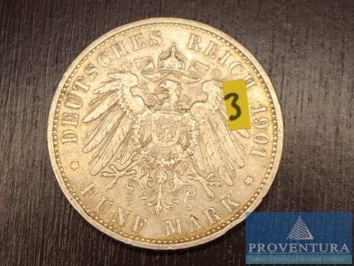 Silbermünze Preussen 5 Mark 1901A Kaiser Wilhelm II