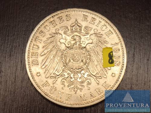 Silbermünze Preussen 5 Mark 1908A Kaiser Wilhelm II