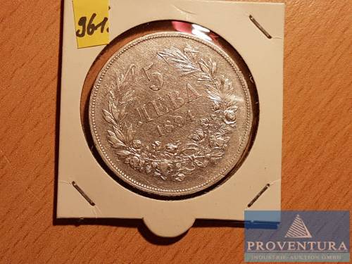 Silbermünze Bulgarien 5 Lewa 1894 ss Silber .900 25 gr Reingewicht KM18