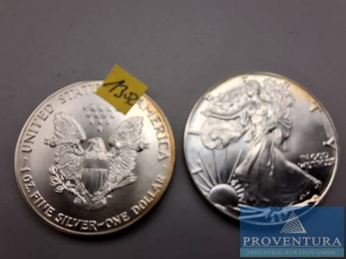 Silbermünzen USA 2x 1 Dollar Silver Eagle 1987 st Silber .999 31.103 gr