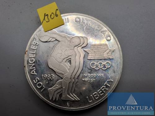 Silbermünze USA 1 Dollar Olympiade Los Angeles 1983 Diskuswerfer 1983S pp Silber .900 26.73 gr