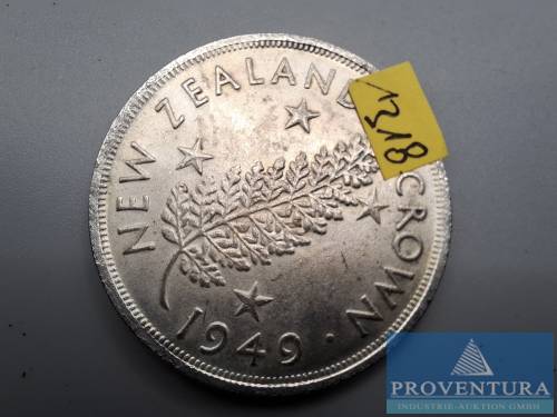 Silbermünze Neuseeland 1 Crown 1949 ss+ Silber .500 28.28 gr