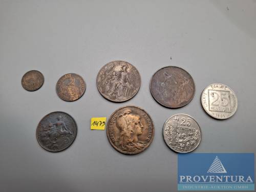 Umlaufmünzen Frankreich 1 Centime 1920/ 2 Centimes 1914/ 5 Centimes 1913/ 10 Centimes 1913/2x1914//2x 25 Centimes 1903/1904