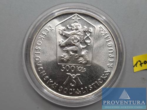 Silbermünze Tschechoslowakei 500 Kronen 125 Jahre Matica Slovenska Institut 1988 st Silber .900 Rauhgewicht 24 gr [1]