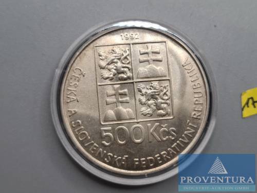 Silbermünze Tschechoslowakei 500 Kronen Jan Amos Komensky 1992 st Silber .900 Rauhgewicht 24 gr [1]