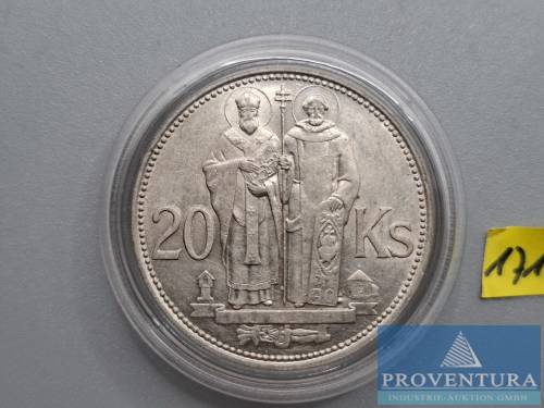 Silbermünze Slowakei 20 Kronen 1941 St. Cyril und St. Methodius vz Silber .500 15 gr [1]