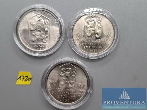 Silbermünzen Tschechoslowakei 3x 50 Kronen 1986 1x Cesky Krumlov Silber .500 Rauhgewicht 7 gr KM126 [1]