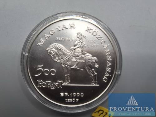 Silbermünze Ungarn 500 Forint 500. Todestag Mathias von Hunyadi 1990 Silber .900 Rauhgewicht 28 gr KM679 [1]