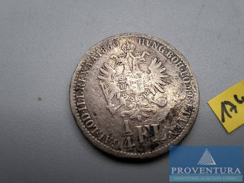 Silbermünze Österreich 1/4 Gulden 1860 V Franz Joseph I Silber .520 4.93 gr KM2214 [1]