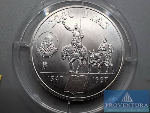 Silbermünze Spanien 2000 Pesetas 1997 Cervantes st Silber .925 Raugweicht 18 gr KM999 [1]