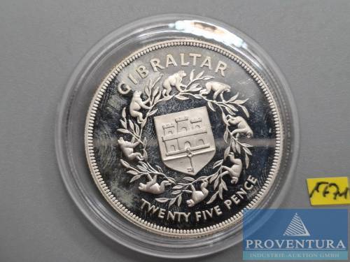 Silbermünze Gibraltar 25 Pence 1977 pp Silber .925 28.28. gr Rauhgewicht [1]