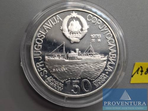 Silbermünze Jugoslawien 150 Dinar Mediterrane Spiele 1978 pp Silber .925 Rauhgewicht 12.5 gr [1]