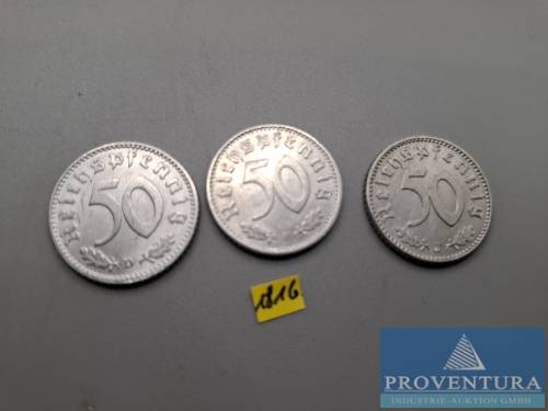 Umlaufmünzen Deutsches Reich 3x 50 Pfennig 1940D 1941F 1943J [1]