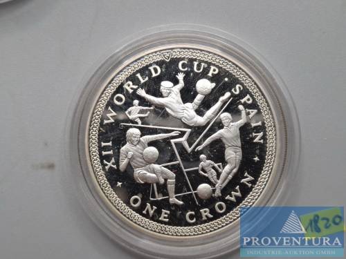 Silbermünze Insel Man 1 Crown 1982 Fussball WM Spanien Silber .925 Rauhgewicht 28.28 gr [1]